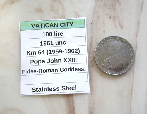 VATICAN CITY, 50 lire, 1959 circ, Km 63 (1959-1962) Pope John XXIII