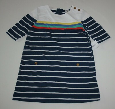 New Carter's Girls Dress 3T Year Nautical Navy Blue White Stripes Knit Cotton