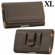 for XL LARGE Phones - Brown PU Leather Pouch Holder Belt Clip Holster Case Cover