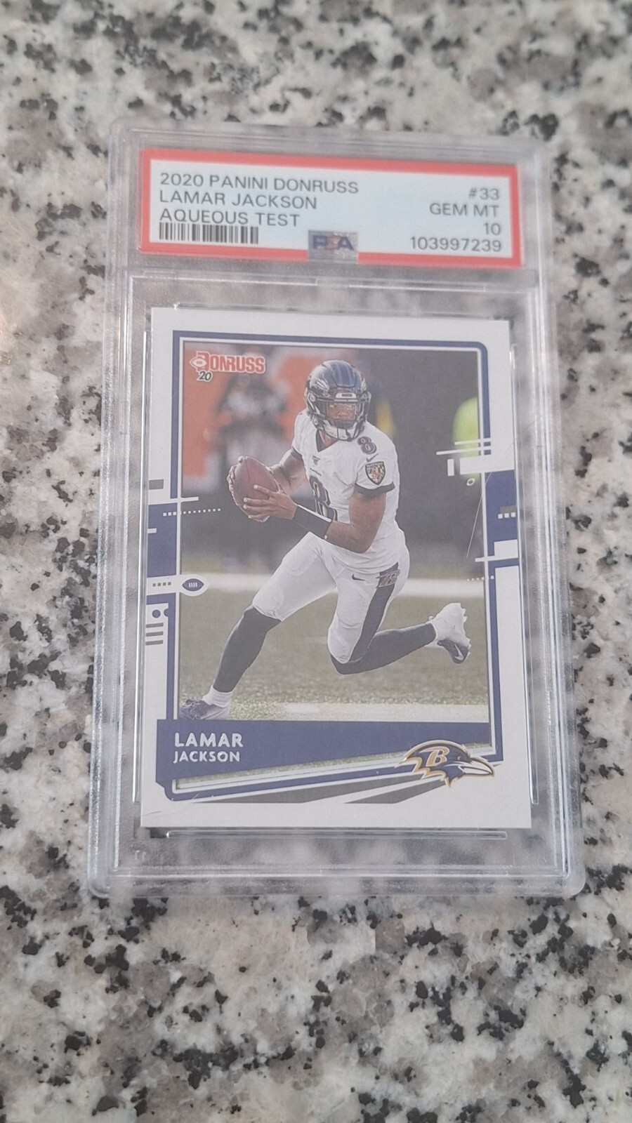 Lamar Jackson 2020 Donruss Aqueous Test SSP PSA 10 Gem Mint POP 3 Ravens Rookie Card