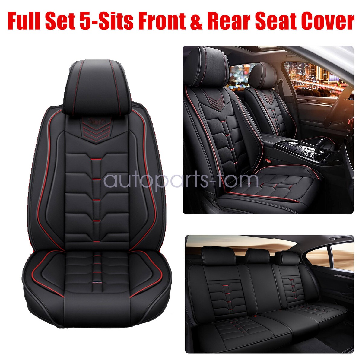 For Honda Car 5PC Seat Cover Microfiber Leather Full Set
