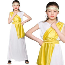 Girls Ancient Greek Girl Costume Fancy Dress Up Party Toga Outfit Kids Age 3-13