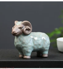 Retro Ceramics Tea Pet Chinese Zodiac Sheep Statue Animal Tea Figurine Ornaments