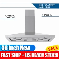 36" Wall Mount Range Hood 450CFM Kitchen Cook Vent Stainless Steel Sliver New