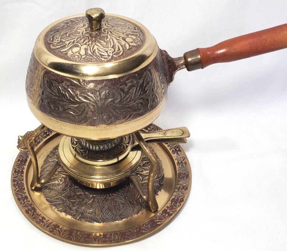 Vintage Brass Korean Fondue Set 6 Piece Floral Pattern