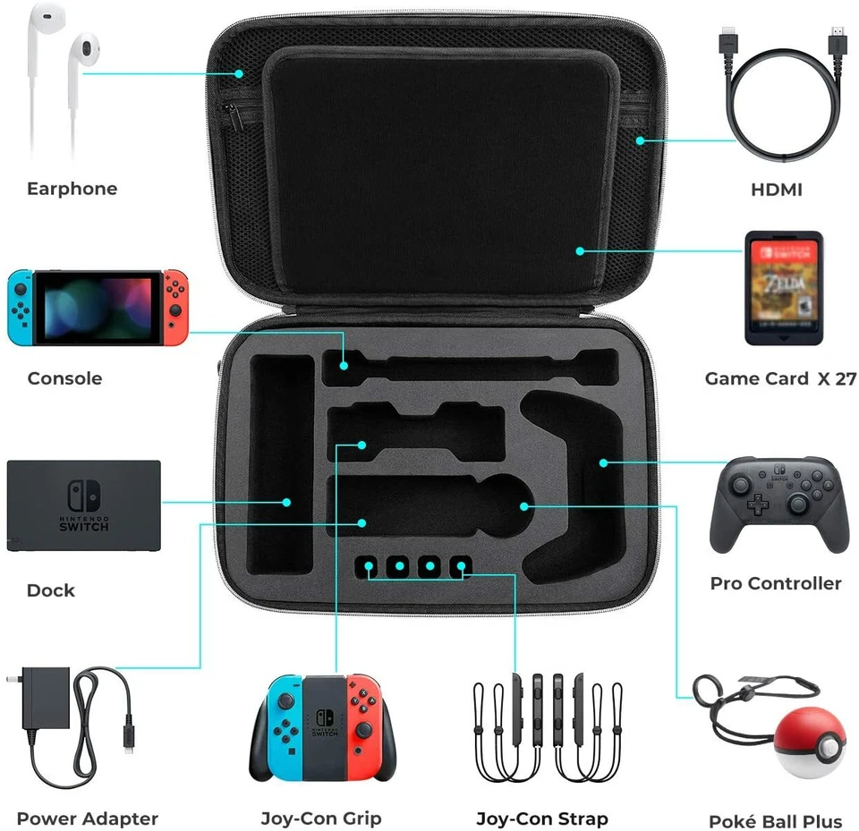 Mumba For Nintendo Switch Carrying Case Large Capacity Hard Travel Friendly Bag - Image 2 of 4