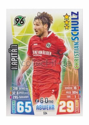 Match Attax Extra 15/16 MX-534 - Christian Schulz - Kapitän 1. Bundesliga