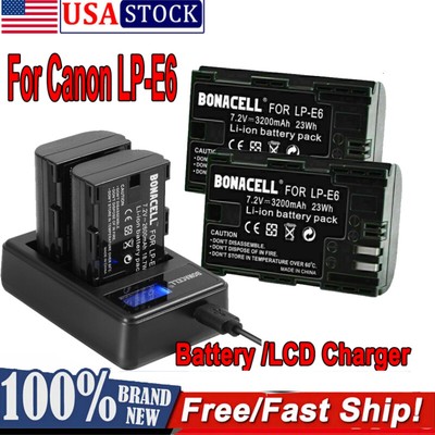 2X LP-E6 LP-E6N Battery DUAL Charger for Canon EOS 60D, 70D, 80D, Mark II III