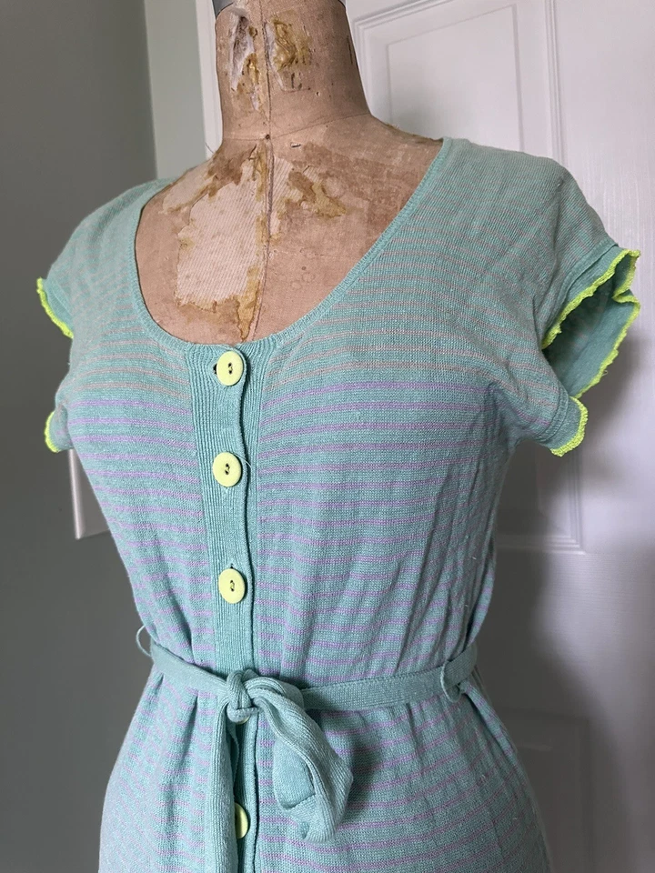 Vestido Nanette Lepore Heartbeat Rayas Tejido Lino Manga Corta Talla S Azul Cinturón Foto 4 de 4