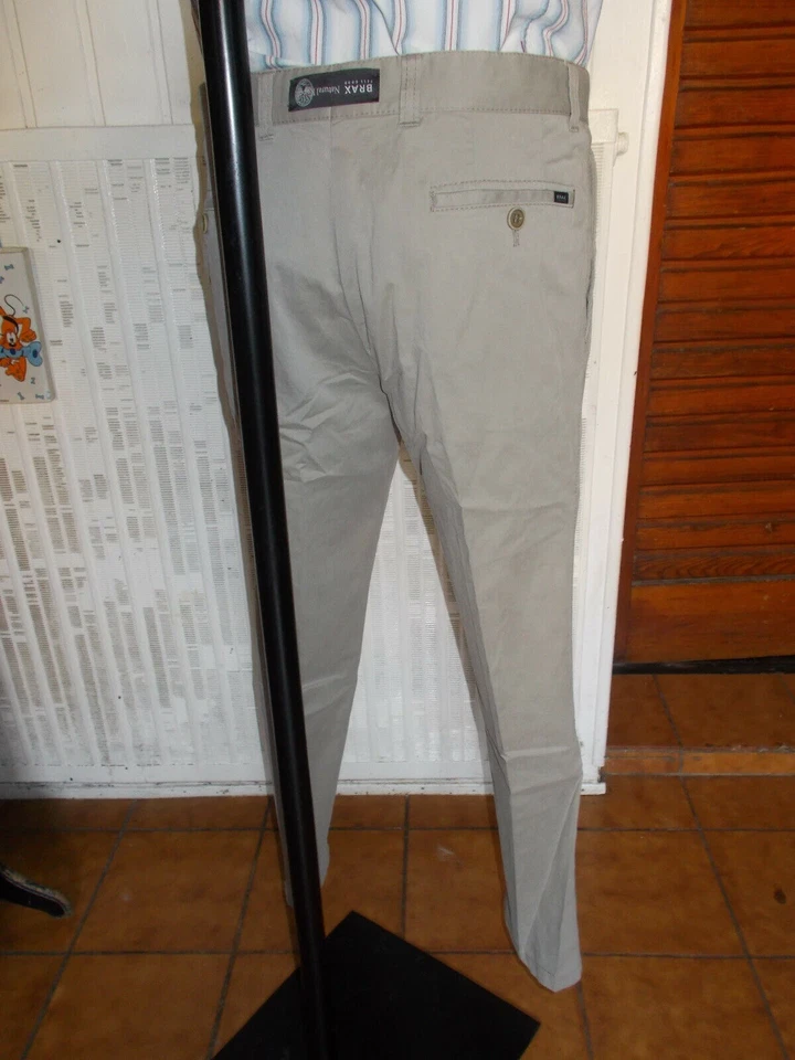 Pantalon chino taille haute droit coton beige stretch Brax Ernesto W34 L30 44 - Photo 4/4