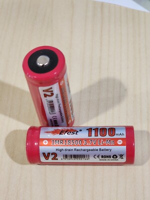 2 EFEST IMR 18500  LiMn 1100maH HIGH DRAIN BUTTON TOP  Rechargeable Battery 3.7V