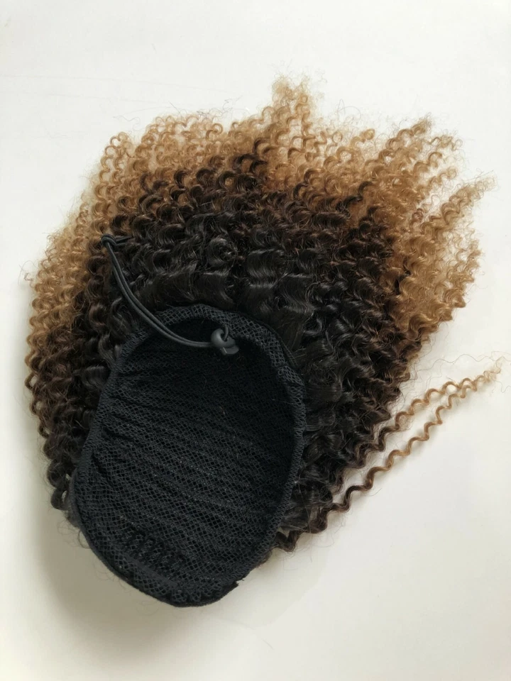 Ombre Blonde Drawstring Ponytail Human Hair Extension Clip On Afro Kinky Curly - Image 4 of 4
