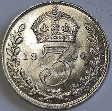 GREAT BRITAIN / 1900 3 Pence Queen Victoria - High grade !!!
