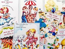 Set of 9 Vintage Retro Nursery Rhyme Kid's Quilt Cotton FABRIC Images