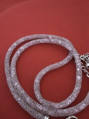 Silberkette, Schlauchkette, Rosa Steine, 42 - 48 cm, Diamonique