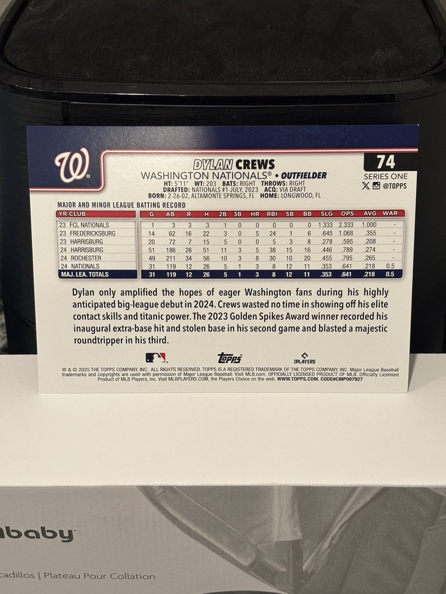 2025 Topps Series 1 Dylan Crews RC Jumbo Oversized Card #74
