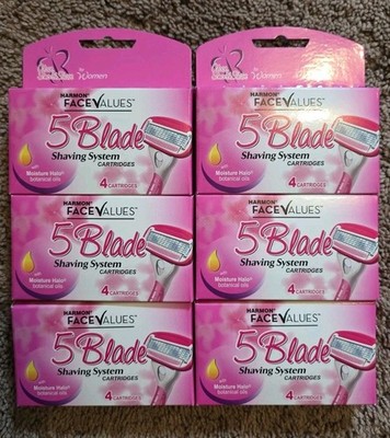6 Boxes Of Harmon Face Values 5 Blade Shaving System 4 Cartridges