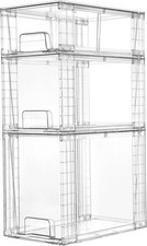 3 Pack Clear Stackable Storage Drawers,Easy to Assemble Bathroom Organizers