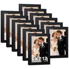 HappyHapi 5x7 Picture Frames Set of 12, Black Photo Frames, Display Pictures ...