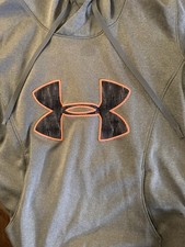 Under Armour Hooded Sweater Shirt Women's Size Small Gray / Orange Lettering