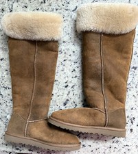 UGG OVER THE KNEE BAILEY BUTTON BOMBER JACKET CHESTNUT BOOTS SZ 9 