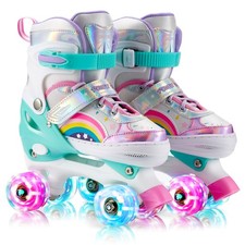 Girls Roller Skates 4 Size Adjustable Kids Roller Skates for Girls, Purple Pi...
