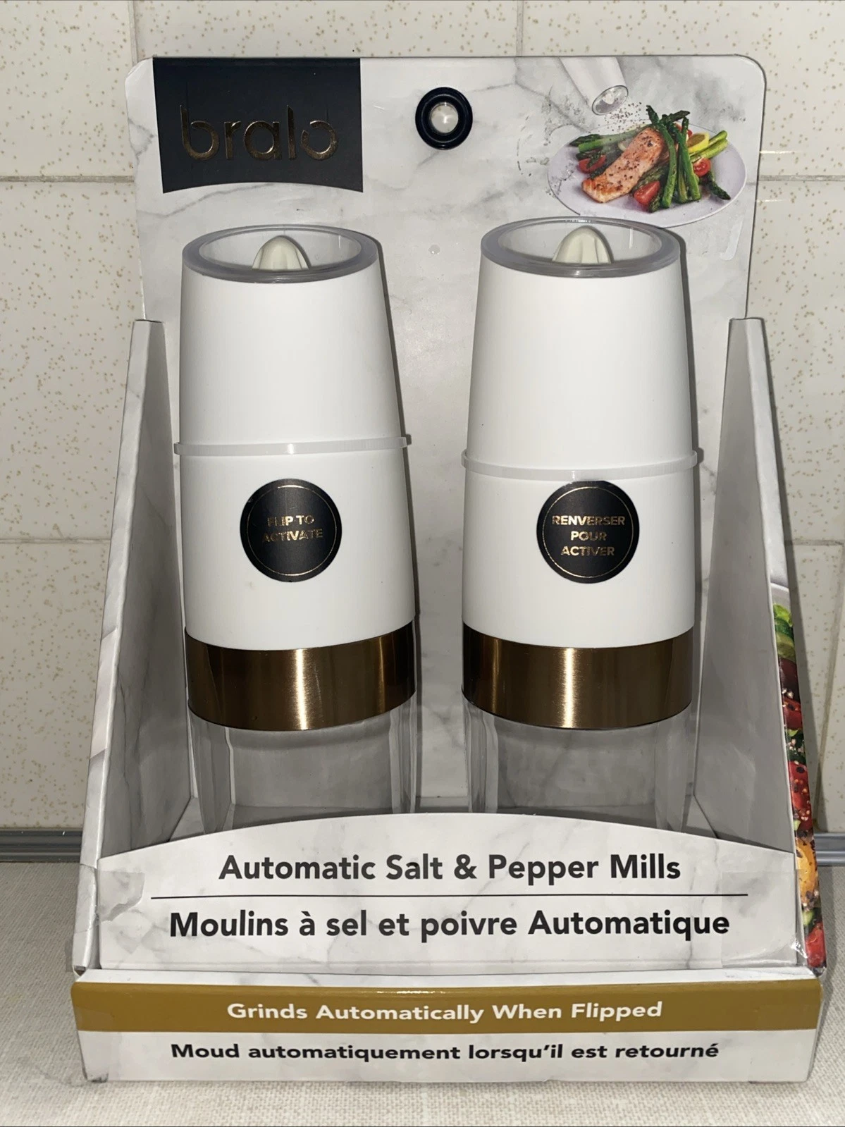 Bralo Automatic Electric Salt & Pepper Mills White LED Lights NEW NIP
