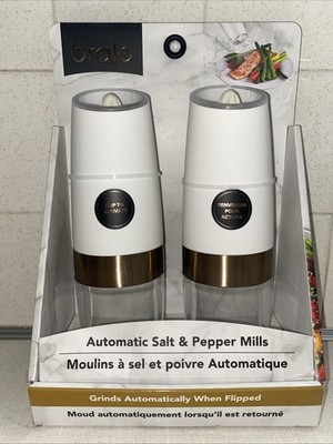Bralo Automatic Electric Salt & Pepper Mills White LED Lights NEW NIP