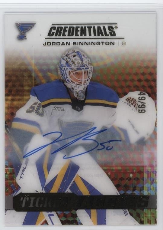 2025-26 UD CREDENTIALS TICKET ACCESS ACETATE AUTO JORDAN BINNINGTON /99 BLUES