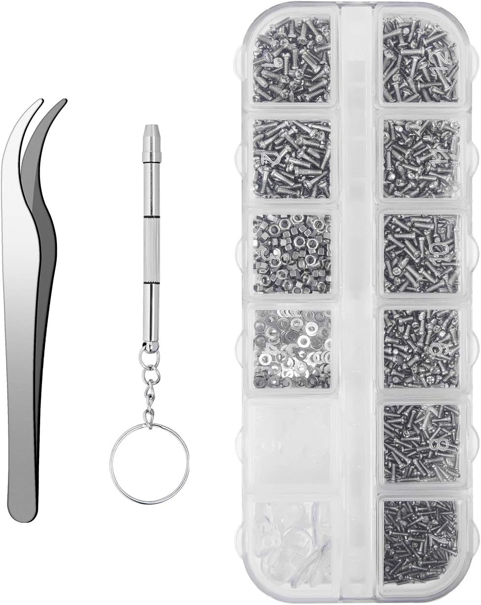 1100Pcs Eyeglasses Repair Kit, Tiny Sunglasses Screws, Glasses Screws and 5 Pair