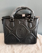 Image of Valentino Mario Valentino Black Quilted Faux Leather Satchel Detachable Strap