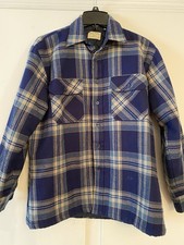 Vtg OAKTON Ltd Men  s M Shirt Blue Tan Plaid LS Quilted Flannel Grunge Shacket