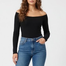 MANGOPOP Black Long Sleeve Scoop Neck Bodysuit Size L