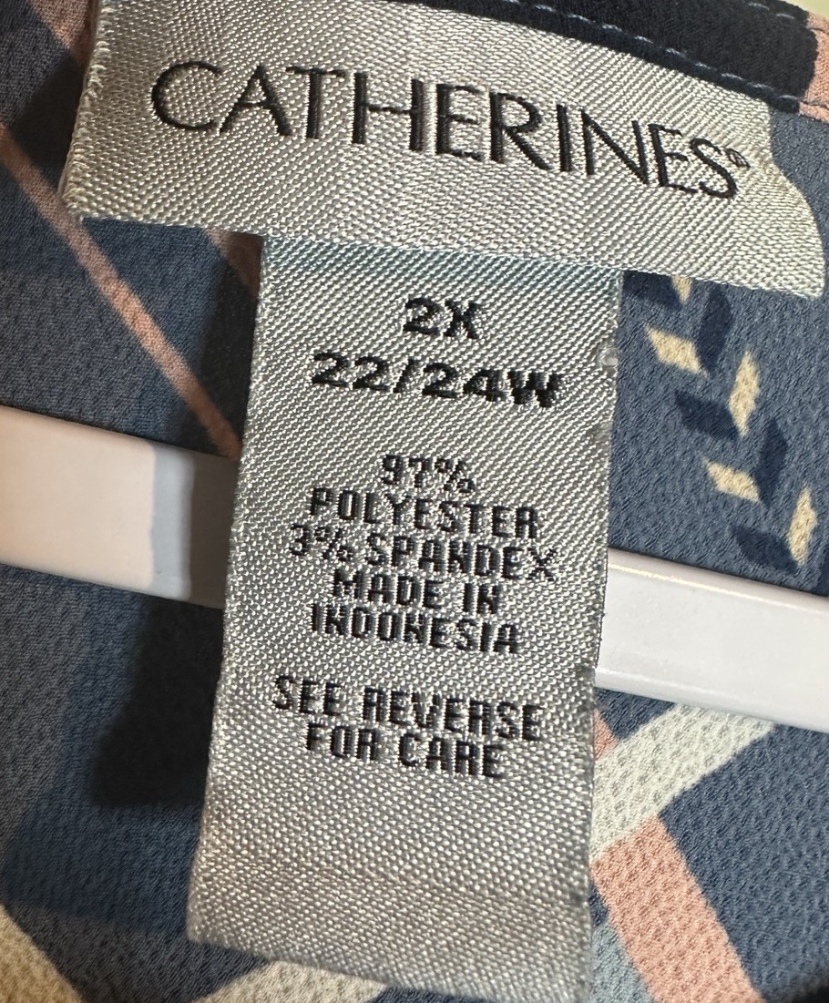 Catherines blue patchwork pattern tunic Blouse 2X… - image 2