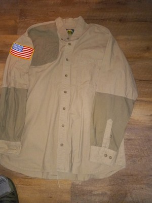 Cabela's Upland Hunting Shooting Button-down Shirt 2XL American Flag Patch