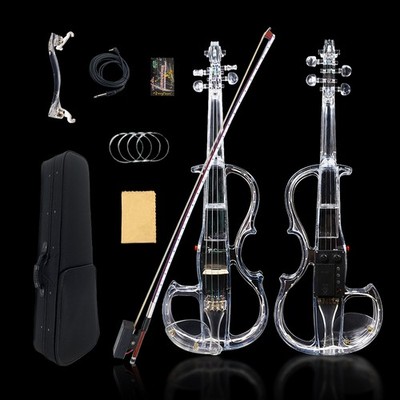 Transparent Electric Violin Led Light 4/4 Acrylic Body 3color With Led Light Bow