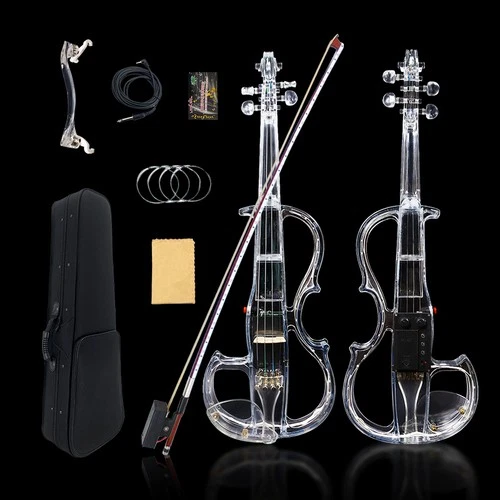 Transparent Electric Violin Led Light 4/4 Acrylic Body 3color With Led Light Bow
