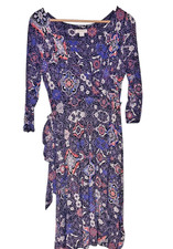 Monsoon Purple & Lilac Paisley Print Wrap Dress- Size - 14 - Stretch- Beautiful