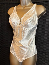 Vintage VANITY FAIR White BODYSUIT LINGERIE Size 36 D NYLON Shiny Satin JACQUARD