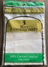 Vintage Paris Package Of 3 Mens Handkerchiefs White With Stripe NOS Cotton