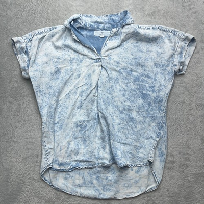 #ad #ad Threads Supply Women Acid Wash Denim Shirt Button Front Collar Hi Low Hem 90s $15.00