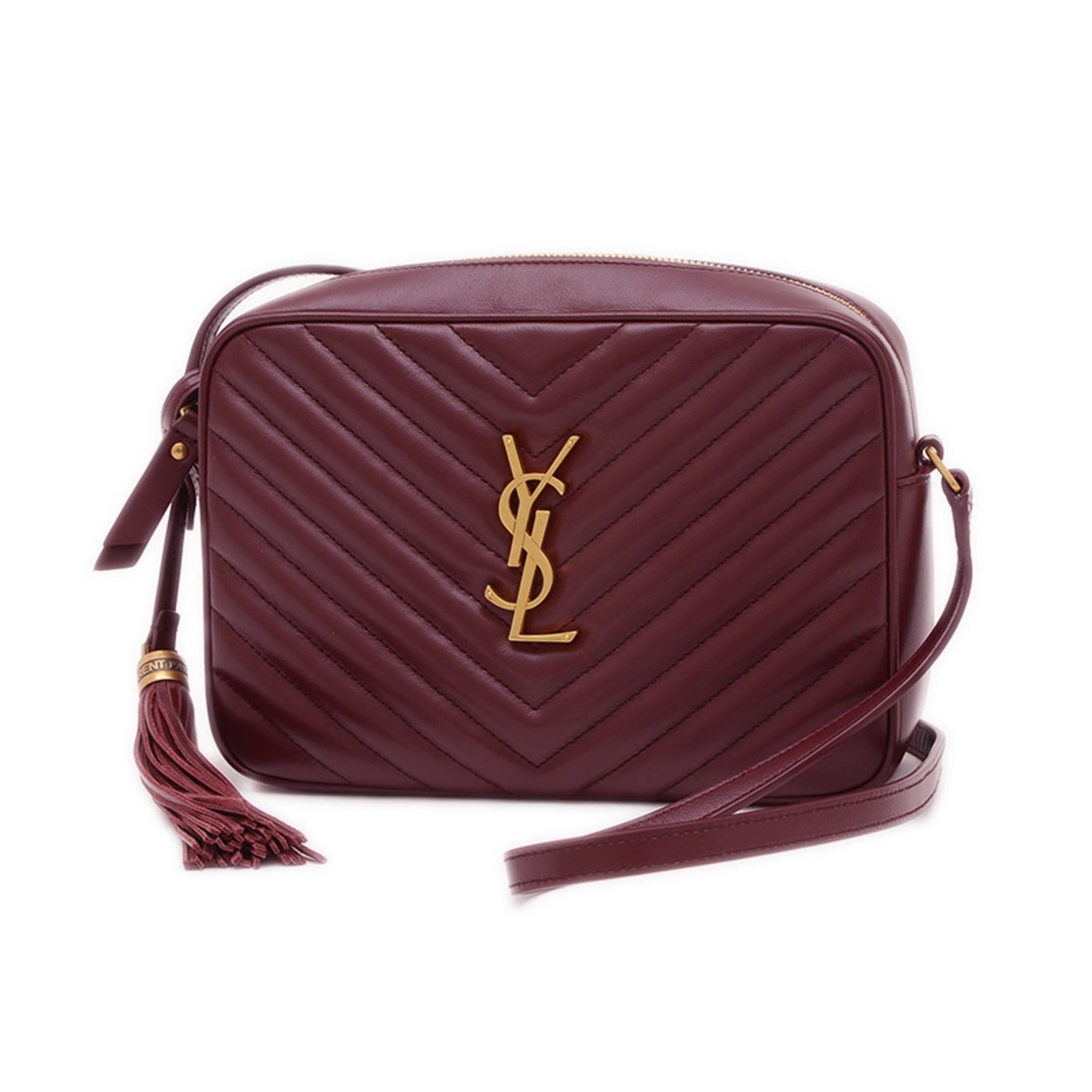 Borsa per fotocamera Yves Saint Laurent Lou tracolla pelle di vitello bordeaux oro... GZl19j5w