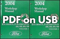 2004 Ford F-Super Duty Werkstatthandbuch USB FüR F-250 350-550, Excursion
