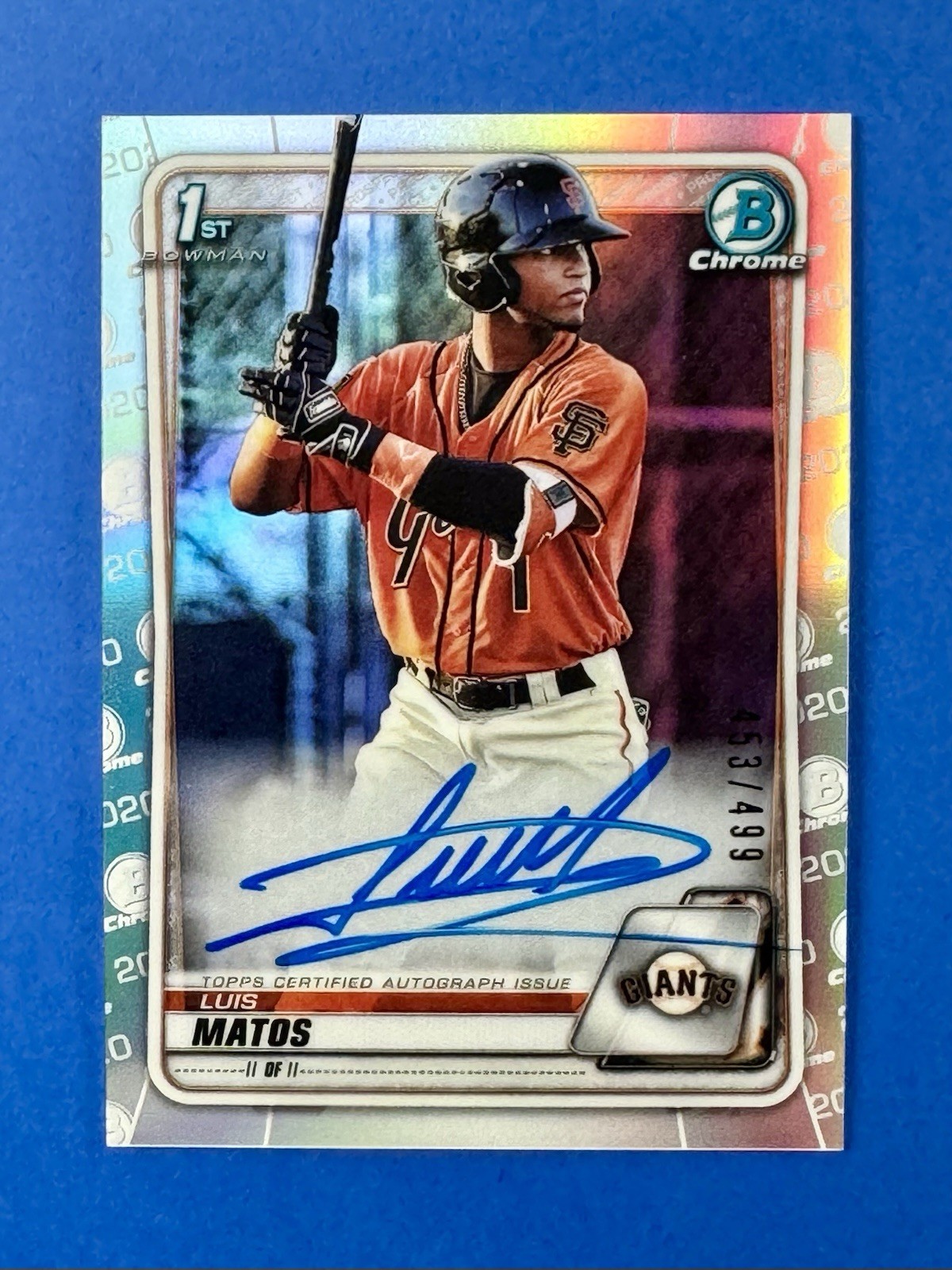 Luis Matos 2020 Bowman Chrome 1st Prospect Auto  Refractor /499 Brewers CPA-LM