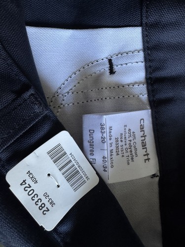 CARHARTT CINTAS DUNGAREE FIT WORK PANTS SZ 40 X 34 #383-20 NAVY BLUE NWD - Picture 9 of 9