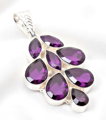 African Amethyst Gemstone 925 Sterling Silver Handmade Jewelry Pendant 2.30''