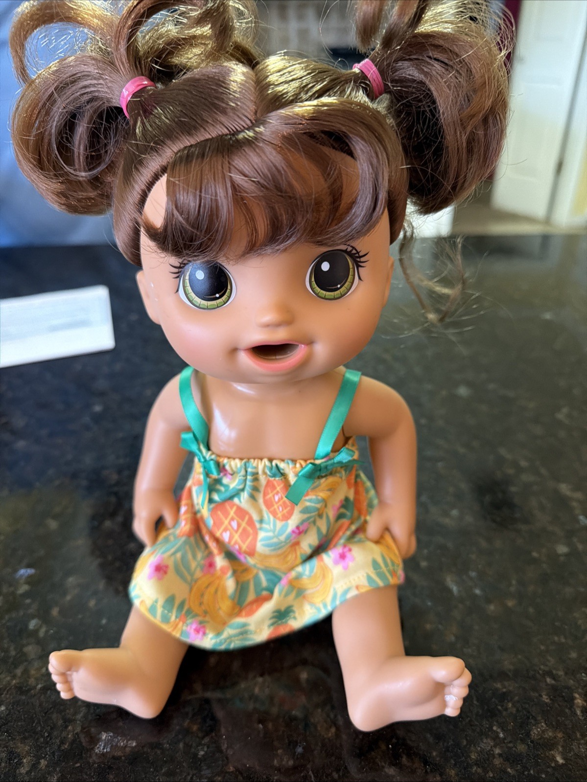 Magical Mixer Baby Alive Doll Brunette Pigtails Green Eyes i
