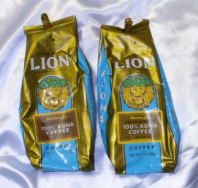 2 Hawaii Lion 24k Gold Roast 100% Kona Coffee - Roast Ground & Whole Bean