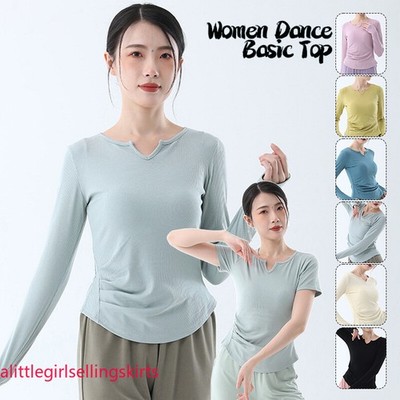 Ballet Dance Top V Neck Long Sleeve Dance Shirt Performance Training Cloth New