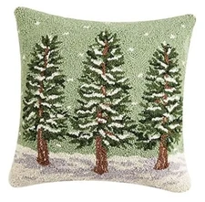  Winter Woods Trees Hooked Wool Throw Pillow - 18" x 18" 